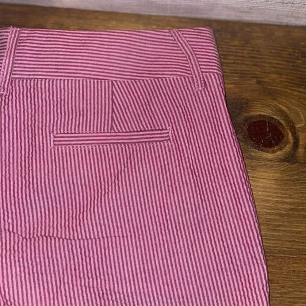 J. Crew Factory Pink Brown Seersucker Stripe Chino Shorts size 8 pocket preppy - Picture 10 of 12